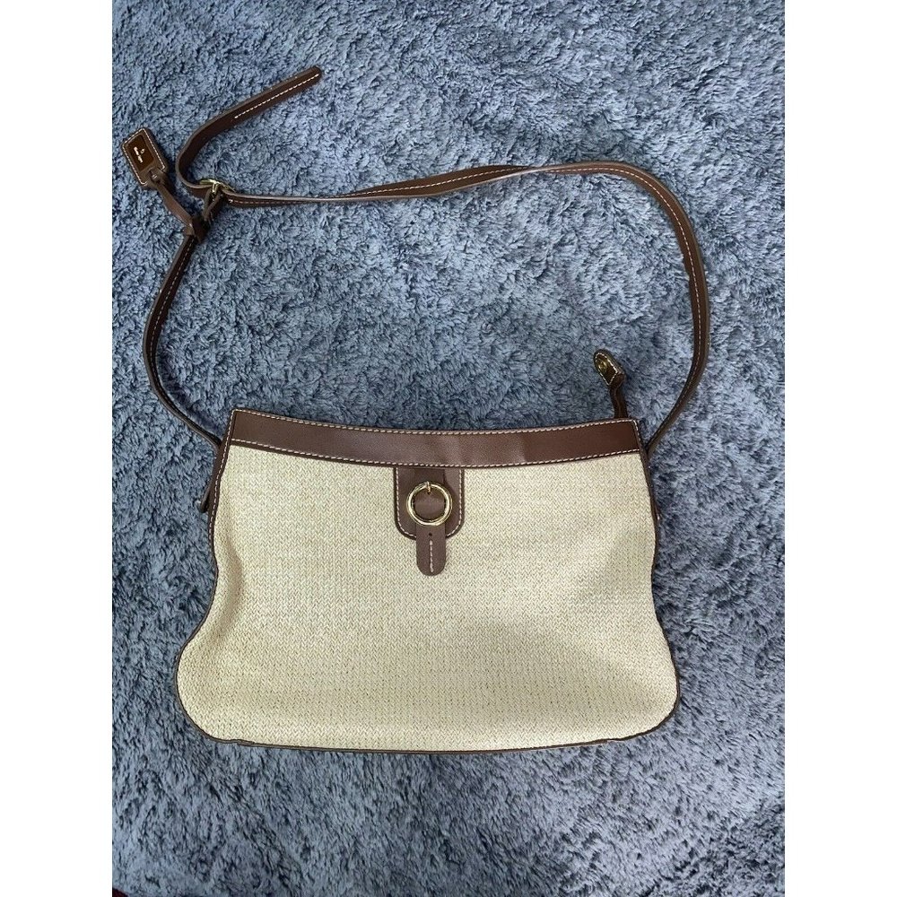 VINTAGE Etienne Aigner Shoulder Bag Crossbody Straw and Leather Woven Tan Beige
